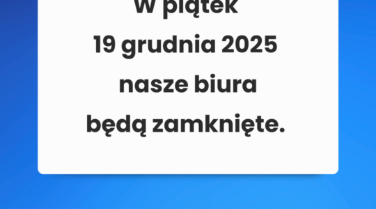 Grafika z logotypem Fundacji Imago oraz tekstem: "W piątek 19 grudnia 2025 nasze biura będą zamknięte".