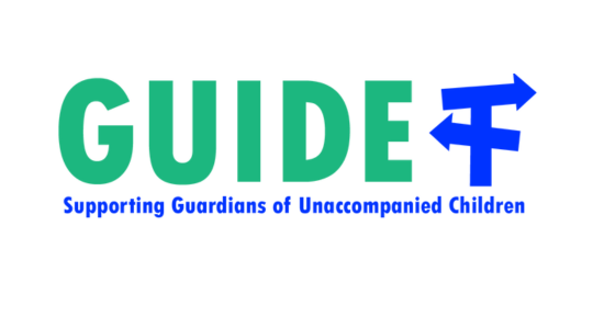 Logotyp "GUIDE" (czyt, "gajd") (saporting gardians of anakompanied czildren)