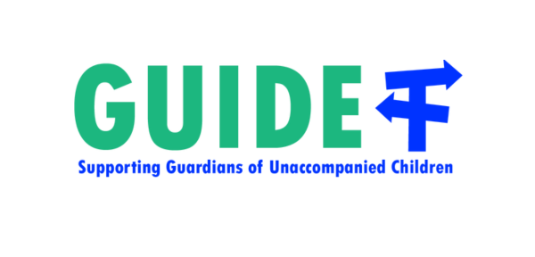 Logotyp "GUIDE" (czyt, "gajd") (saporting gardians of anakompanied czildren)