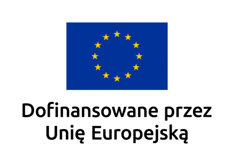 Logotyp z flagą Unii Europejskiej i napisem "Dofinansowane przez Unię Europejską.