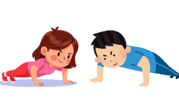 Grafika przedstawiająca dwie osoby - kobietę i mężczyznę - robiących pompki (ćwiczenie).