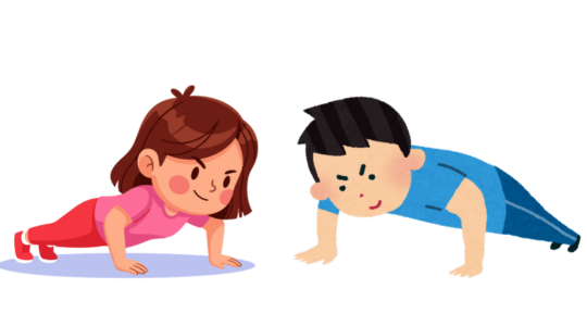 Grafika przedstawiająca dwie osoby - kobietę i mężczyznę - robiących pompki (ćwiczenie).