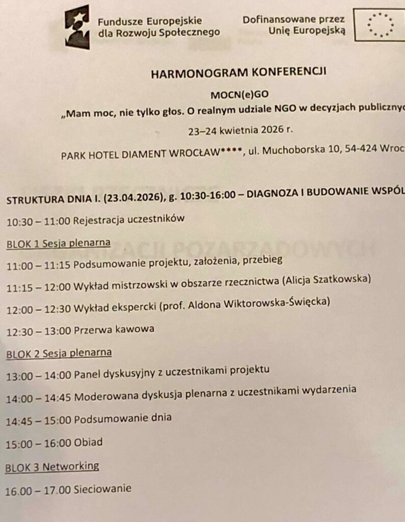 Zdjęcie harmonogramu konferencji.